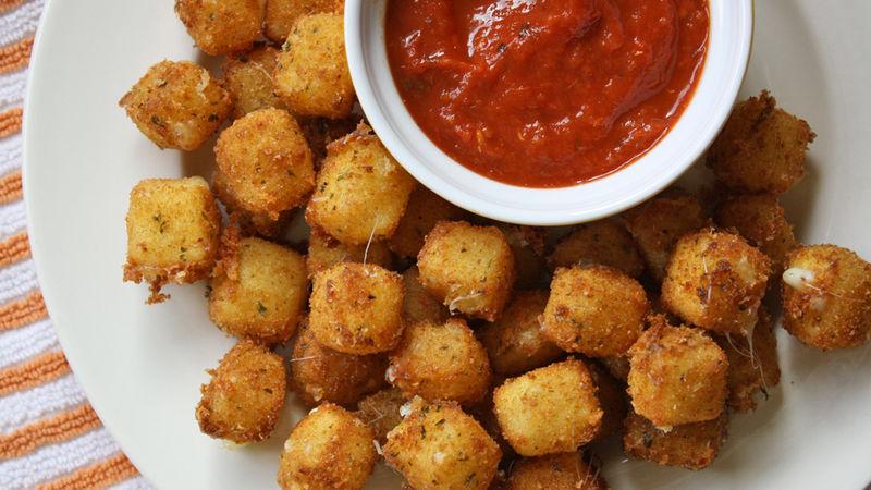 fried cheese ball with tomato sauce